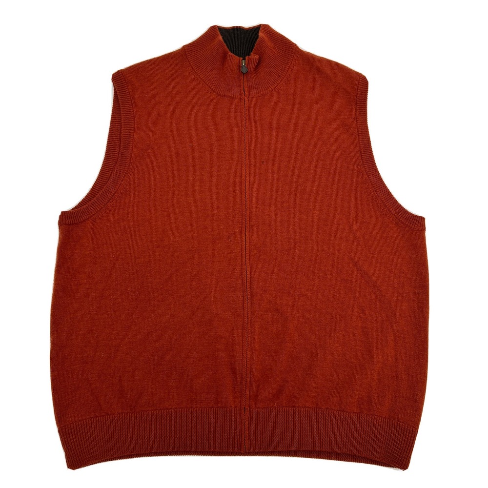 Brooks Brothers 346 Sweater Vest Mens XXL Burnt Orange 100% Merino Wool Full Zip